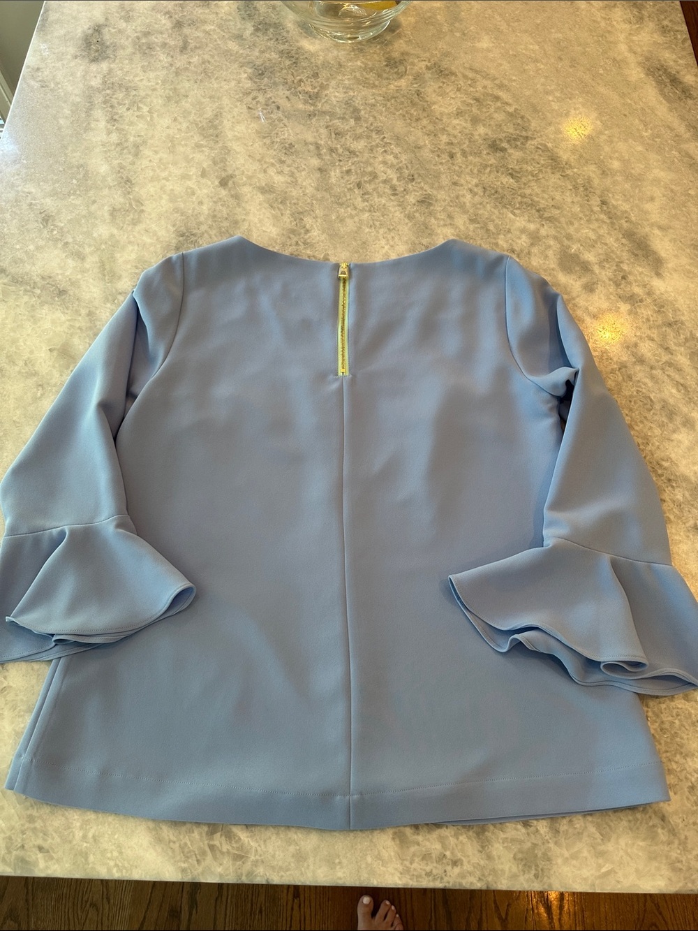 Sail to Sable Flounce Sleeve Blouse, Size L, Light Blue - Picture 2 of 4